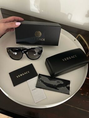 Versace Black Rounded Cat-Eye Sunglasses with Gradient Lenses